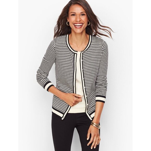 Talbots Sweaters - Talbots Petite Womens Size P Houndstooth Charming Cardigan Sweater in Black 2192